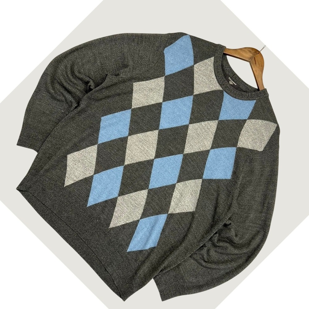Vintage Dockers Pullover Argyle Pattern Knit Sweater L‎ Gray Academia Professor